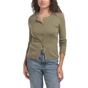 ELIE TAHARI Merino Wool Long Sleeve Ribbed Cardigan